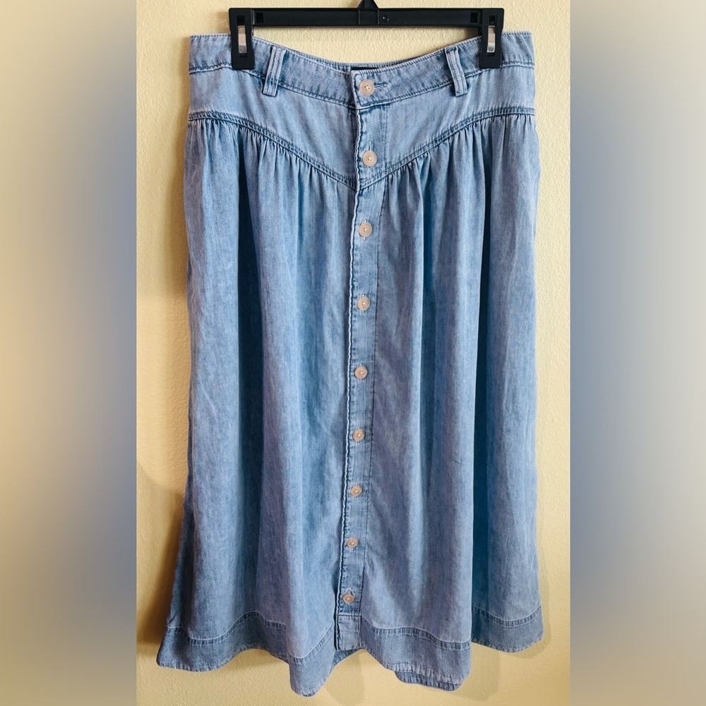GAP Light Blue Denim Maxi Skirt with Front Buttons